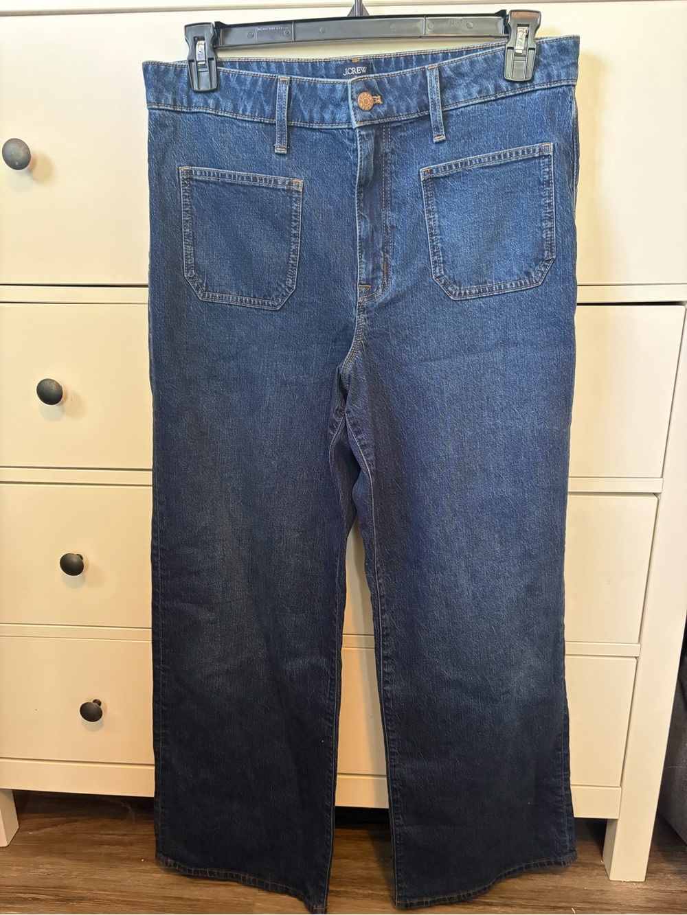 J.Crew curvy full-length slim wide-leg blue jean pants with front patch pockets